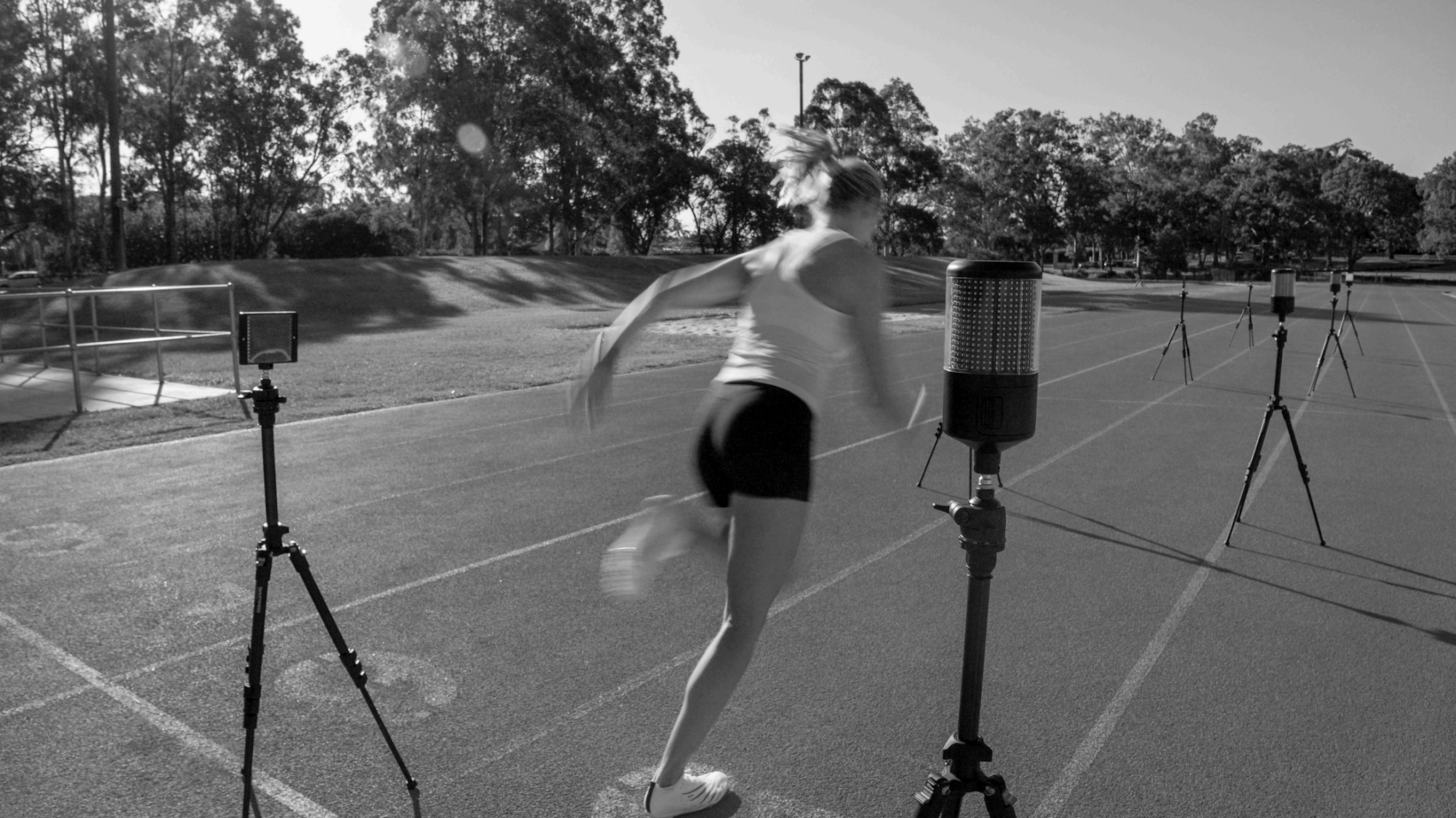 A track athlete testing with the SmartSpeed Plus.